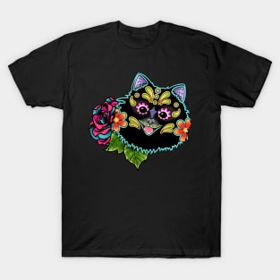 Pomeranian in Black - Day of the Dead Sugar Skull Dog T-Shirt